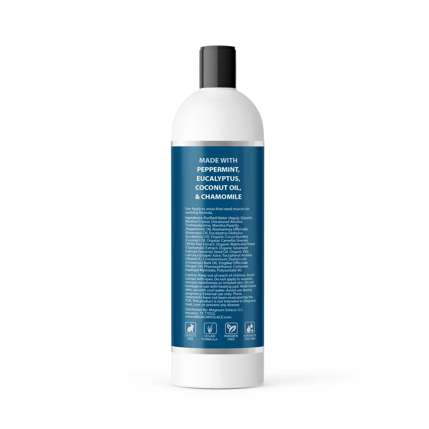 Bottle with a blue label on a white background